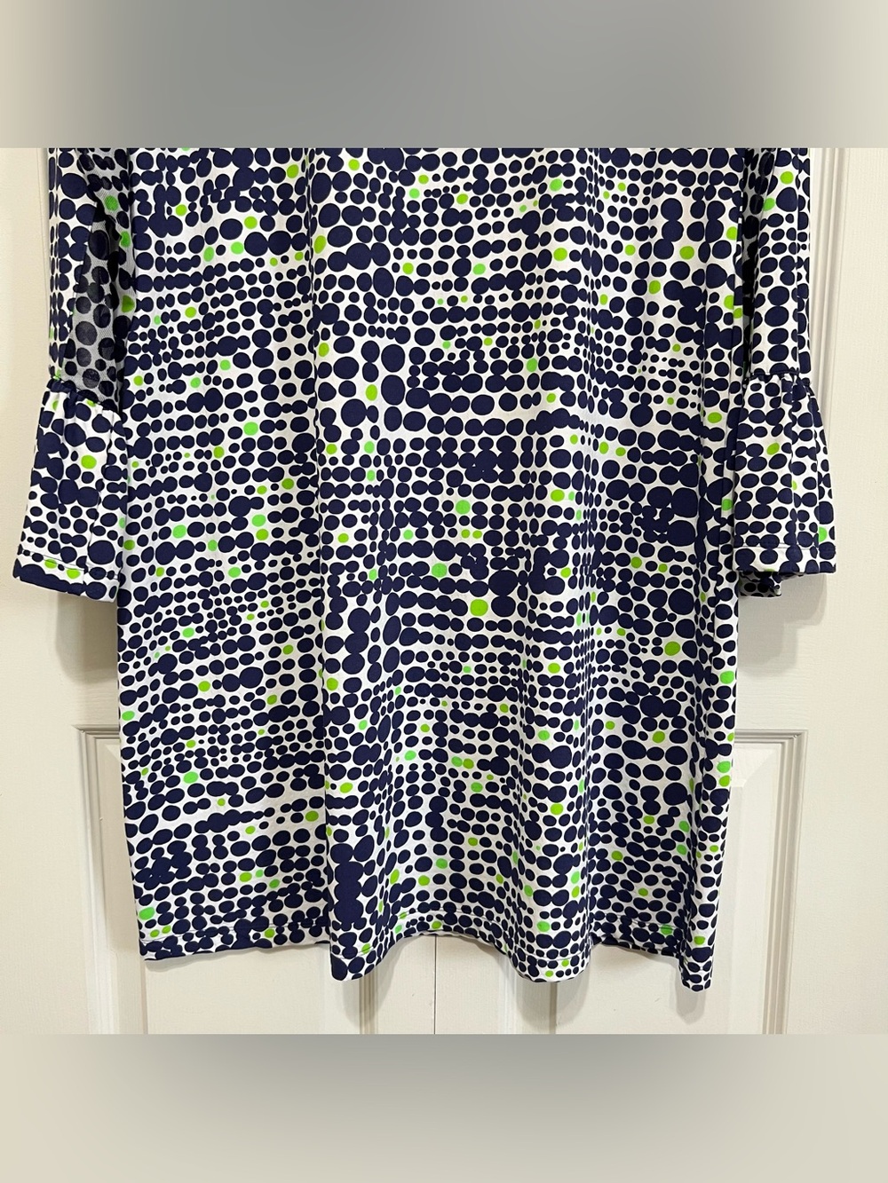 Ibkul Navy & Lime Dot Print Long Bell Sleeve Shift Dress Size XL - Picture 10 of 13
